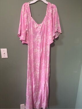 Target Pink and White Floral Maxi Dress with Flutter Sleeves